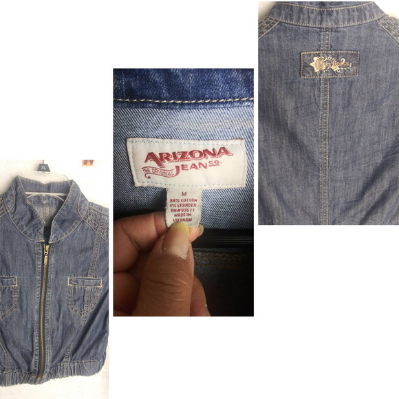 Arizona Jean Co. Vintage Cropped Zip Front Denim Jacket Women's Size M - Picture 2 of 13